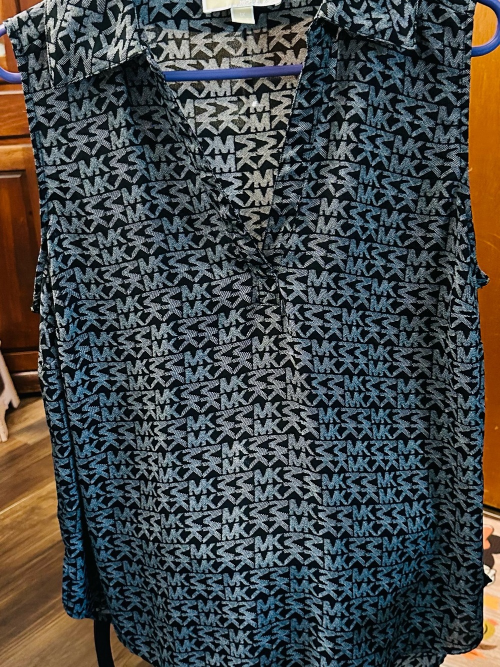 Michael Kors Black and Gray Sleeveless Logo Print Camisole